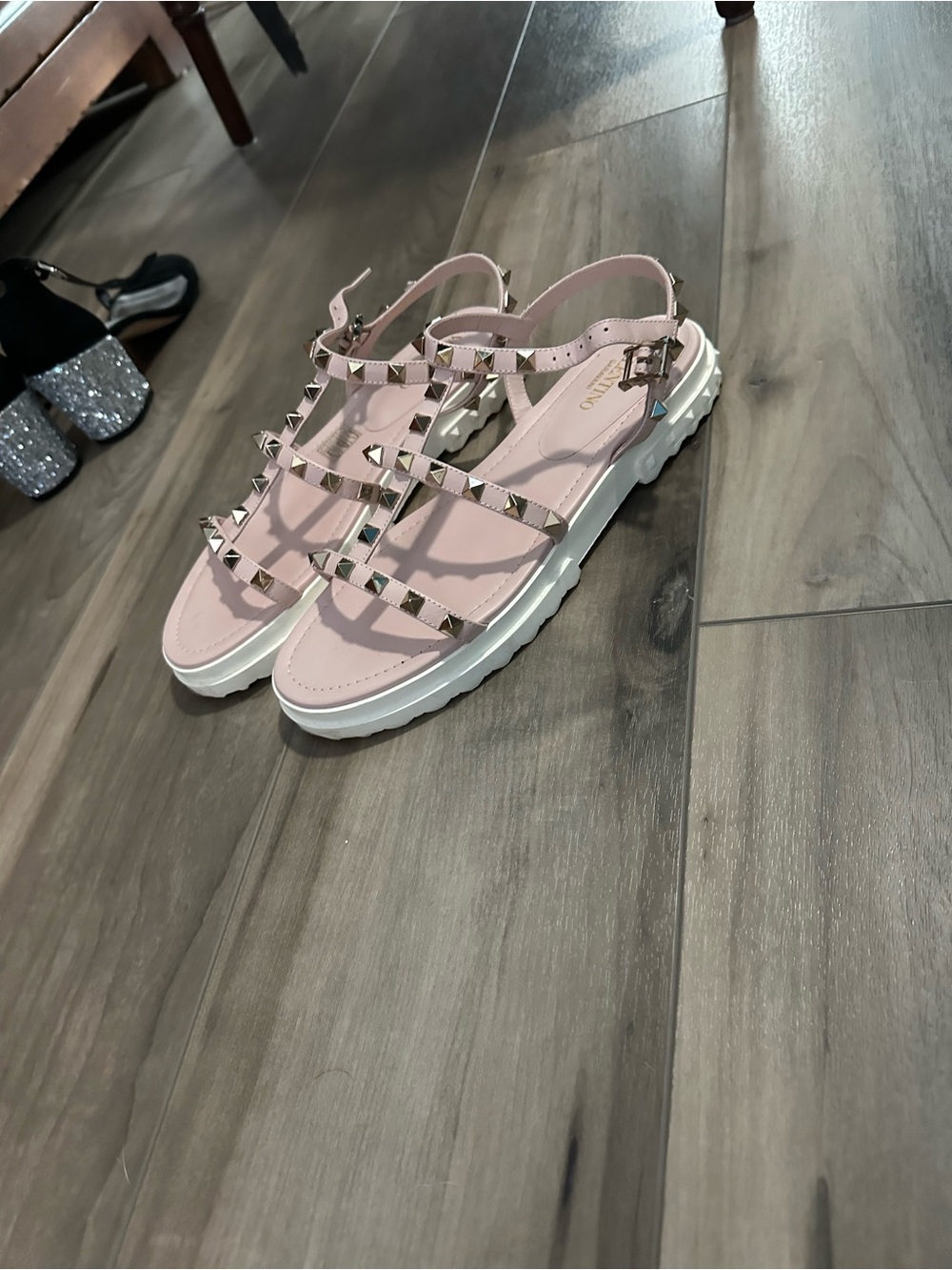 Valentino Garavani Blush Pink Rockstud Strappy Sandals - Picture 3 of 6